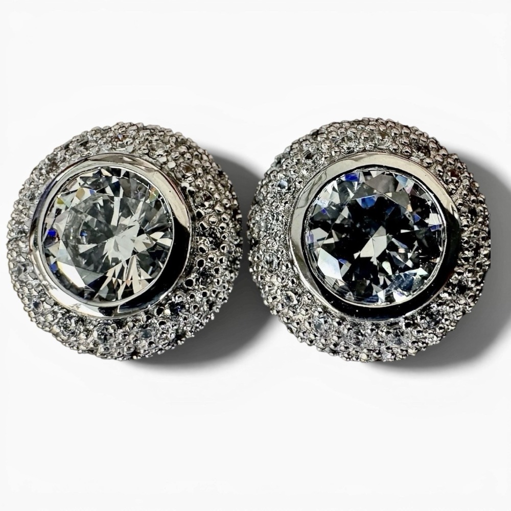 ESPO 925 Sterling Silver Halo Stud Earrings Large Statement Dome